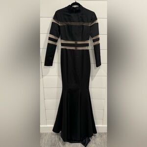 NWT John Paul Ataker black mesh illusion long sleeve gown